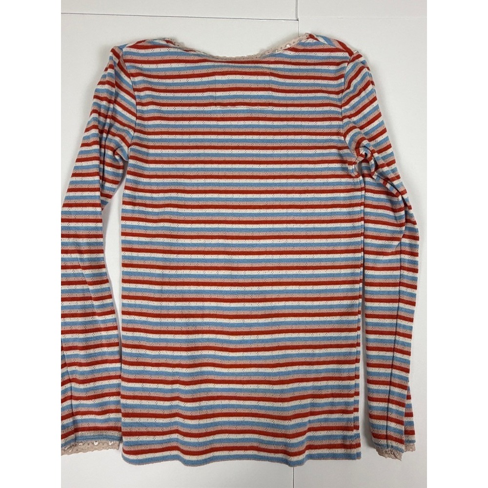 Boden Girls 13-14Y Pointelle Stripe Long Sleeve Top Pink Blue Red Multicolor - Picture 3 of 7